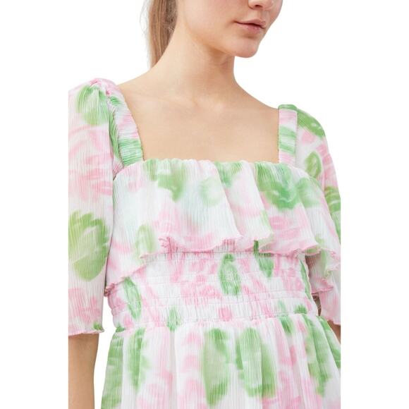 NWT Ganni Pleated Georgette Smocked Midi Dress in Pink Tulle sz 52 fits 2X - Picture 2 of 9